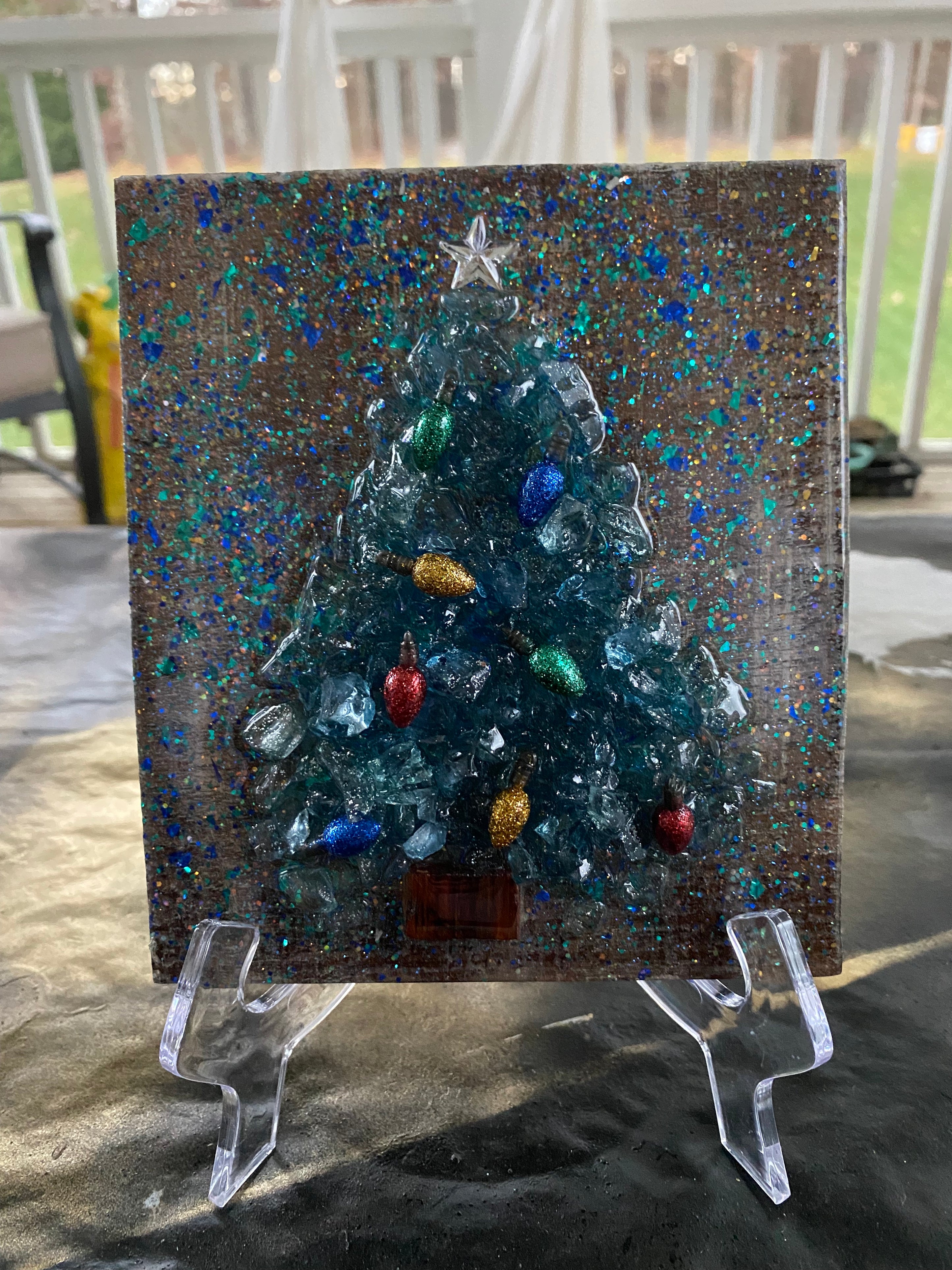 Crushed Glass Christmas Tree on Reclaimed Barn Wood – Felecia Christian ...