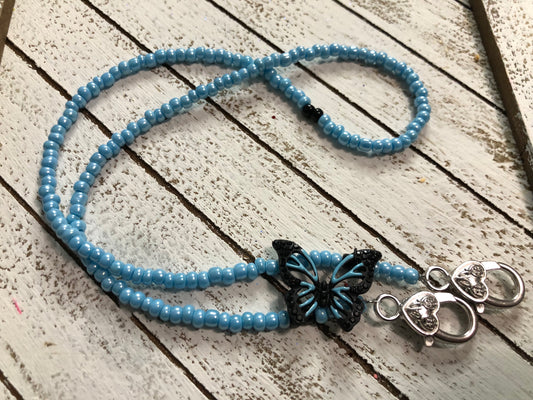 Blue Butterfly glasses chain, mask chain holder, beaded mask chain, face mask chain, beaded glasses chain, gift for her, sunglass chain