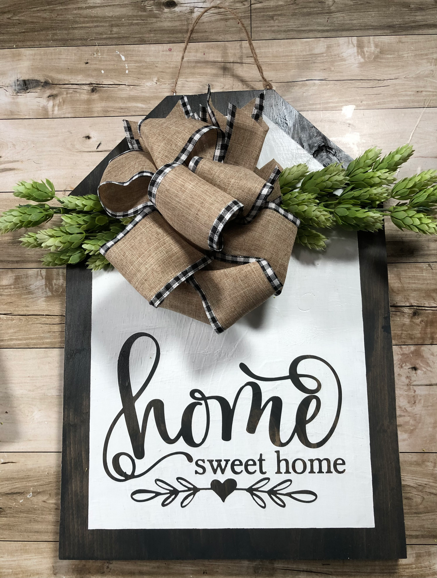 Home Sweet Home, Buffalo check, Large Wooden Door Tag, Door Hanger, Farmhouse, Wreath