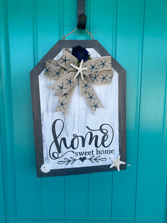 Home Sweet Home, Starfish, Large Wooden Door Tag, Door Hanger, Farmhouse, Wreath