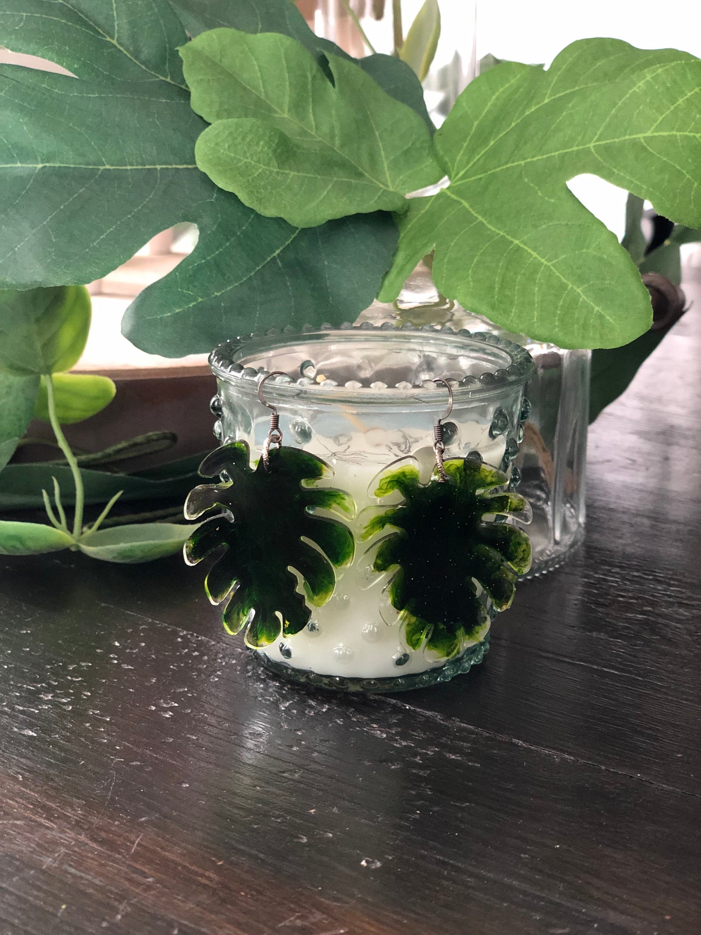 Monstera Resin Earrings