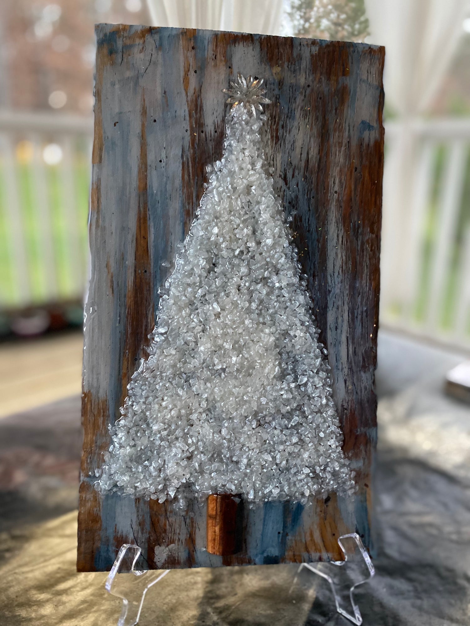 5x7 Silver Crushed Glass and Resin Tree Framed Art 